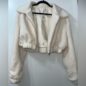 Meshki White Teddy Crop Jacket